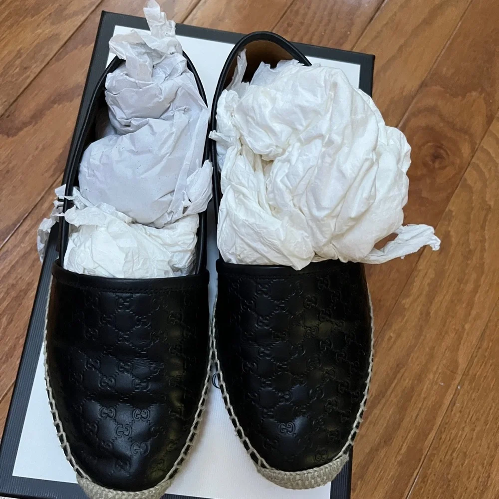 GUCCI Black microguccissima leather espadrille soft sole